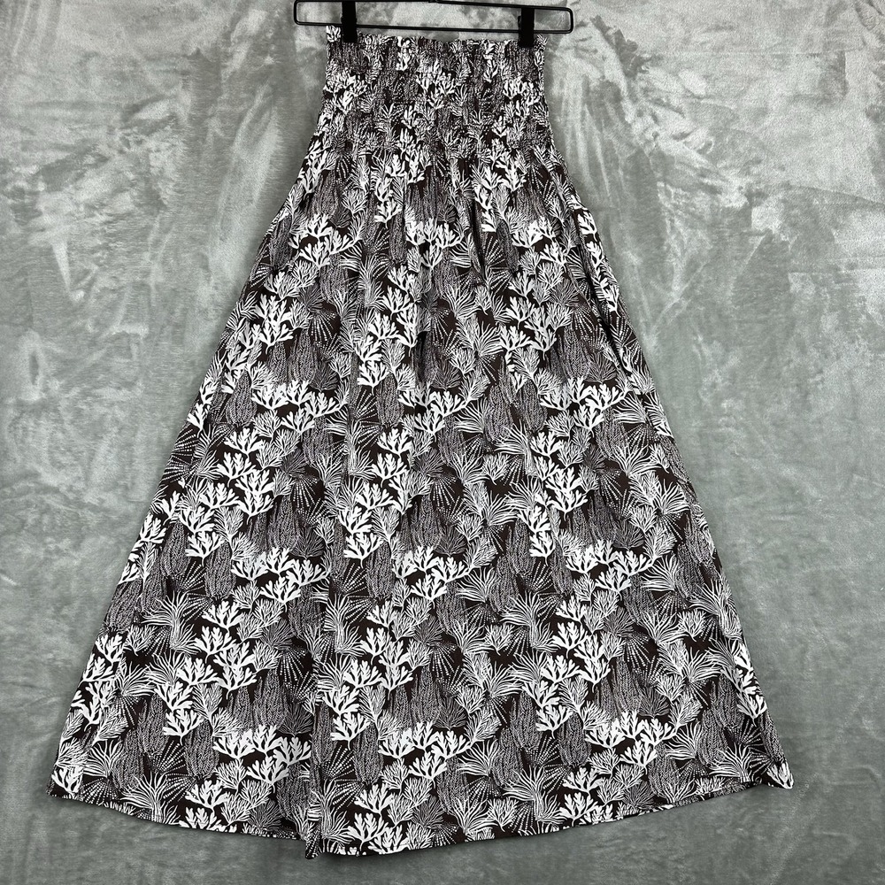 LOFT Maxi Skirt Women's M Brown White Coral Reef Poplin Smocked 100% Cotton